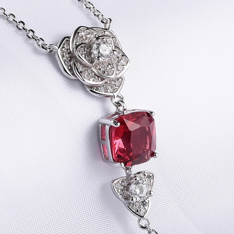 

Korean fashion 925 red zircon rose flowers tassel clavicle chain for a woman's pendant set of jewelry3