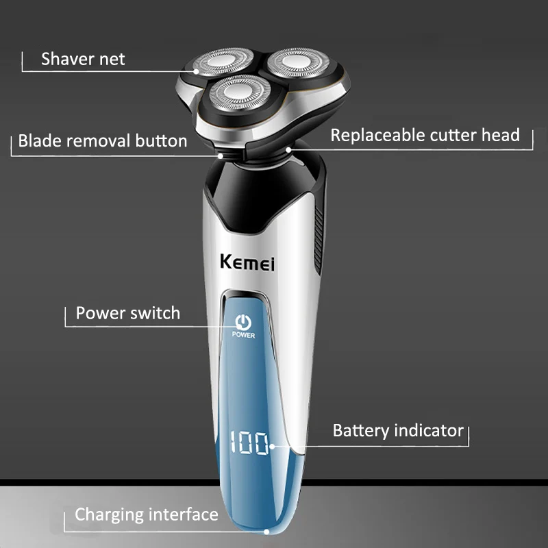 Kemei 3D плавающая Тройная бритвенная машина для всего тела моющий триммер