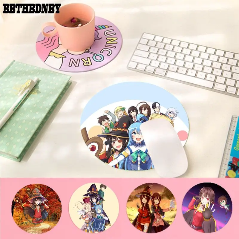 

BBTHBDNBY красивый аниме Konosuba игровой круглый коврик для мыши для ноутбука, нескользящий коврик для мыши для ноутбука, игровой коврик для мыши