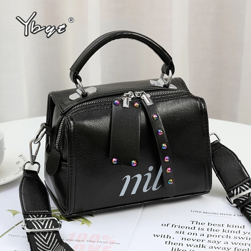 

YBYT new fashion boston women handbag high quality PU leather rivet crossbody bags female shoulder bag small pillow totes bag