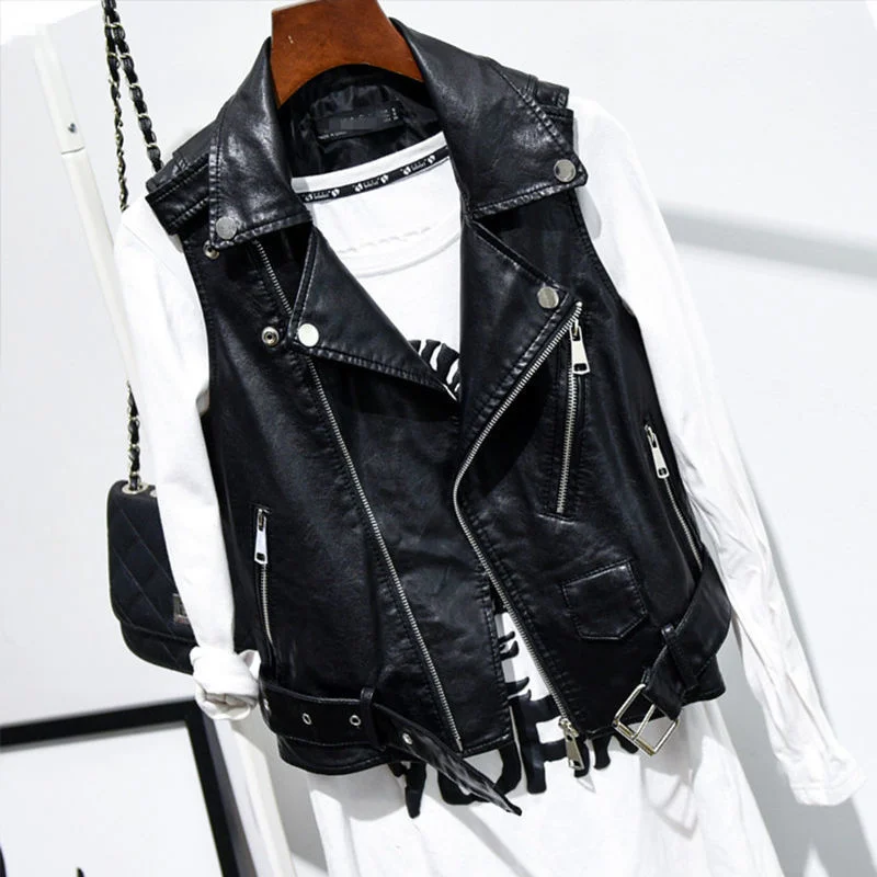 

Pu Leather Jacket Women's Short Waistcoat Slim Casaco Feminino Motorcycle Biker Vests Jacket Women Zipper Colete