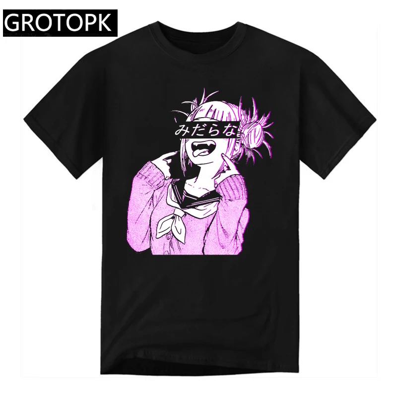 

Футболка Lewd Pink Sad с японским аниме в эстетике моя геройская академия, летняя мужская футболка в стиле Харадзюку, уличная одежда, мужская одеж...