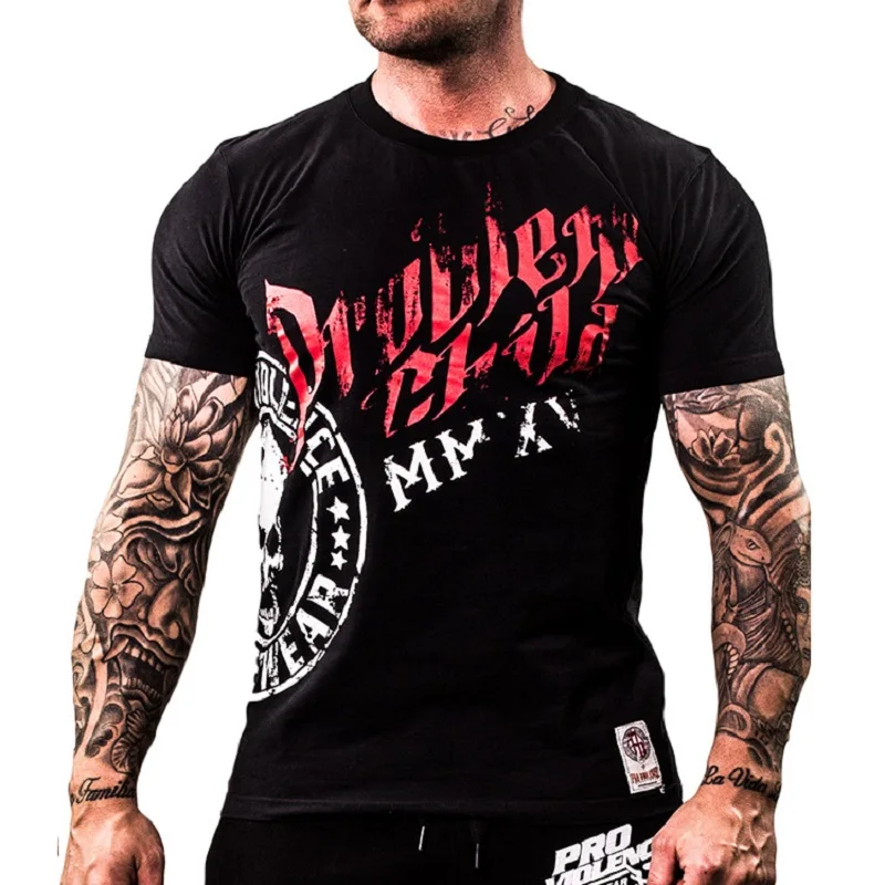 

Muscle Fitness T-shirt Men's Sports Round Neck Short Sleeve T-shirt Spring Slim Tops Mens Summer Fitness Bodybuilding Gym Shirt