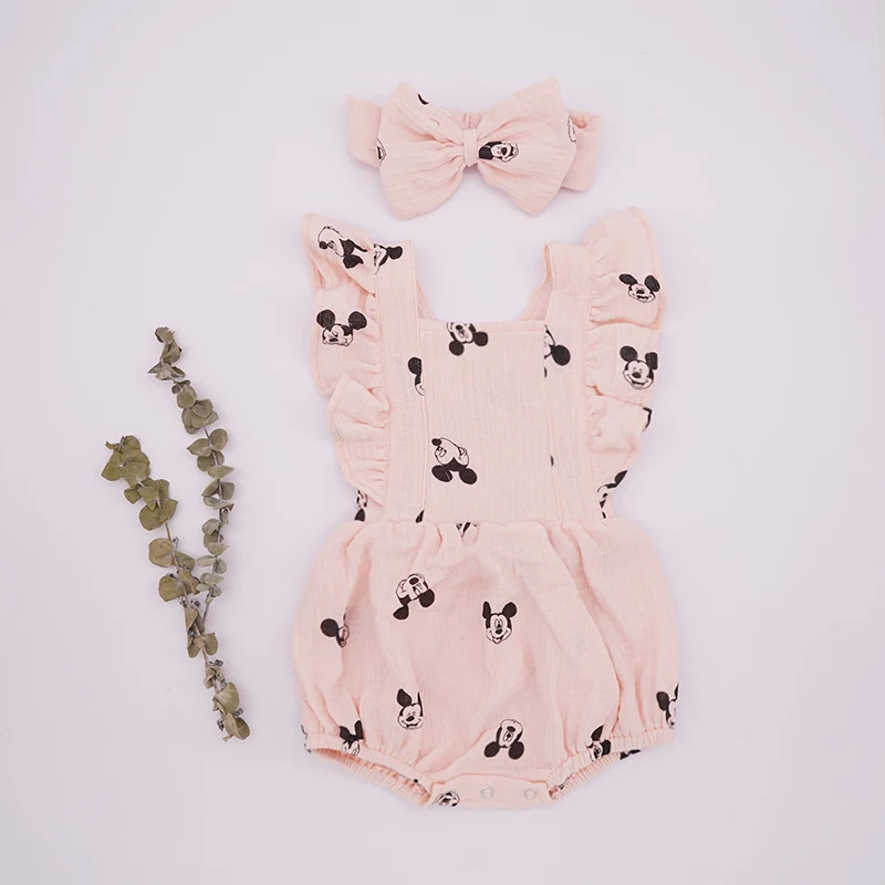 Комбинезон Disney с повязкой на голову 0 2 лет для девочек и мальчиков хлопок цвета в