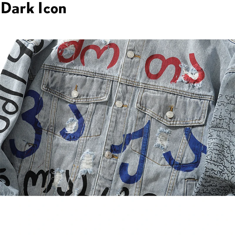 Dark Icon джинсы с рисунком «граффити» куртка мужская с отложным воротником уличная мужская куртка джинсовые куртки для мужчин