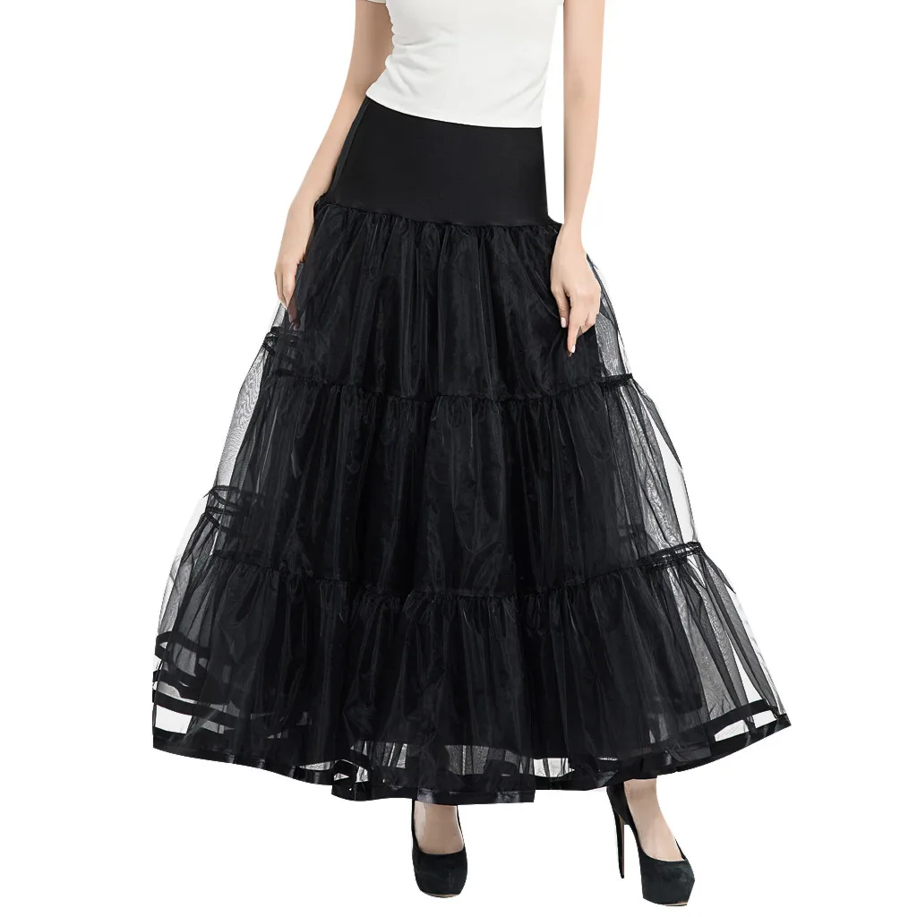 

Женская многослойная Юбка-пачка, элегантная однотонная длинная Юбка из газовой ткани с разрезом сбоку, Юбка для танцев