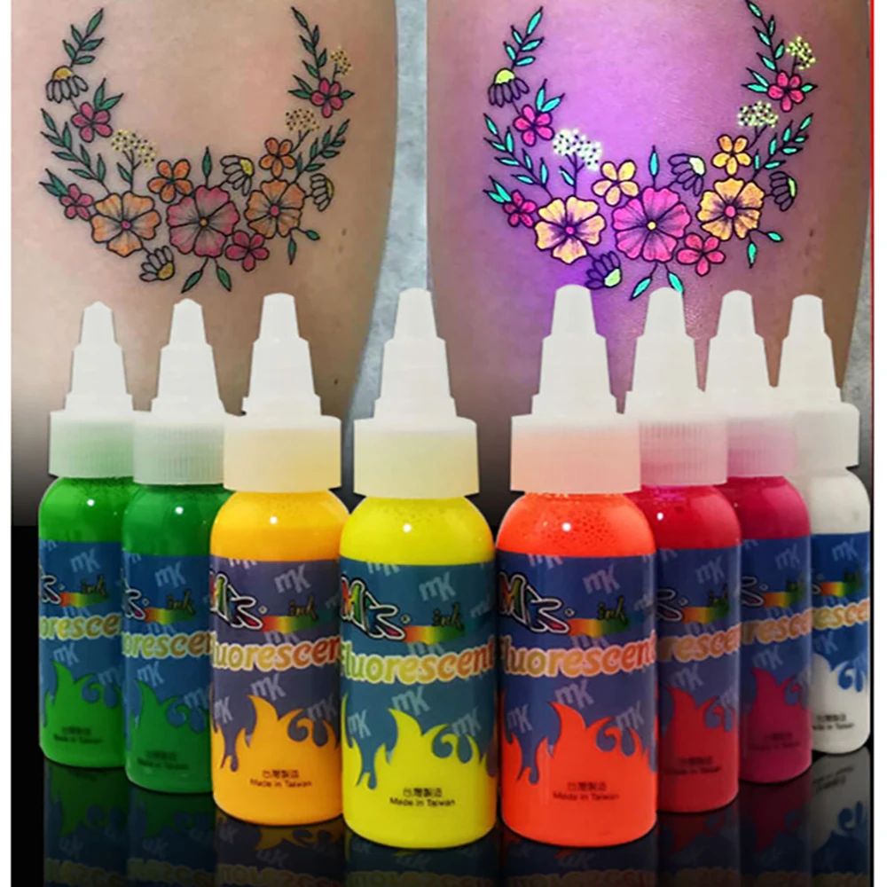 8 Color Fluorescence Tattoo Ink For Body Art Bright Fashion Party Purple Light Irradiation Pigment Color Tattoo Ink Supplies