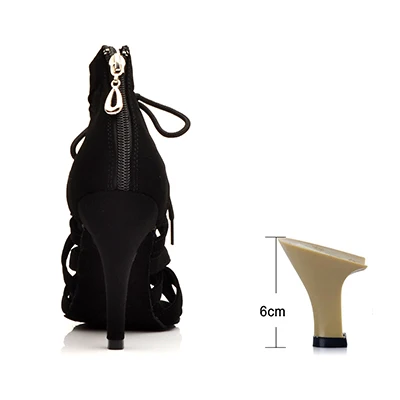 Black 6cm Black Suede Latin Dance Shoes Ladies High Heel Brown High Banded Ballroom Dance Shoes Stage Performance Party Indoor Soft Bottom - Цвет: Black 6cm