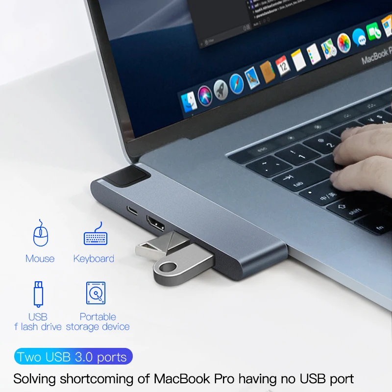 

Baseus USB C HUB USB HUB to USB 3.0 HDMI-compatible Adapter for MacBook Pro Air HUB TB 3 Dock RJ45 USB Splitter Dual Type C HUB