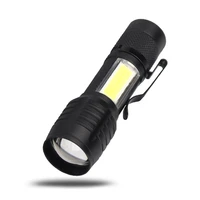 mini cob strong light flashlight usb rechargeable led mini pen holder emergency lamp multi function zoom long range lighting