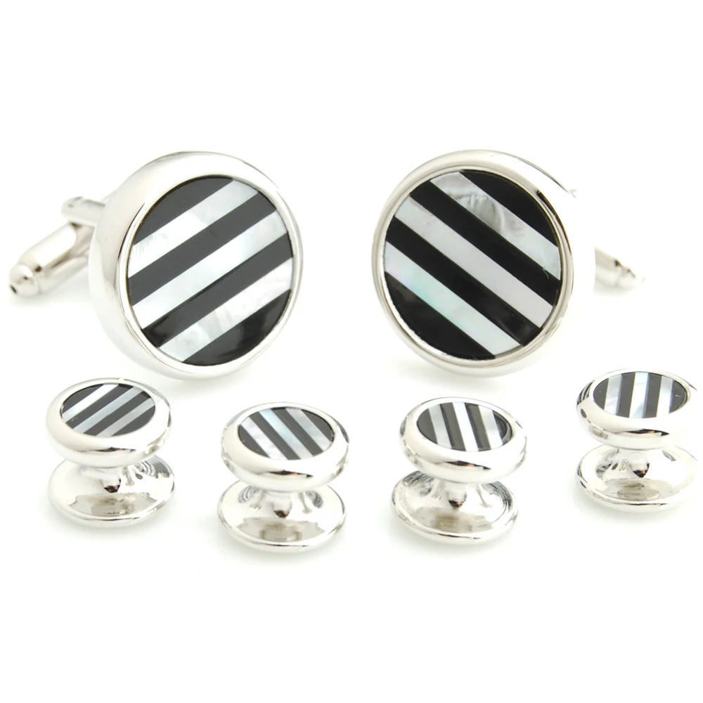 Мужские классические черно-белые круглые запонки и шпильки для смокинга в