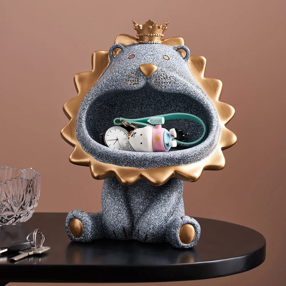 

Nordic Cute Crown Lion Piggy Bank Resin Storage Candy Lipstick Key Saving Box Decoration Living Room Bedroom Desktop Storage