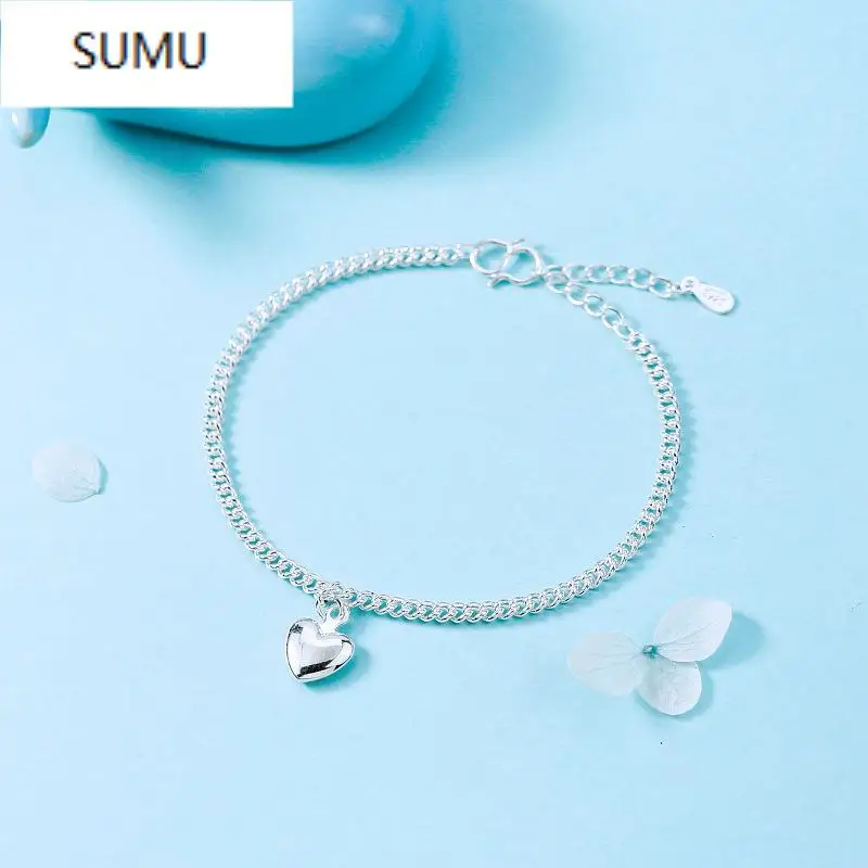 Женский браслет из серебра 925 пробы в форме сердца|Гибкие и жесткие браслеты| |