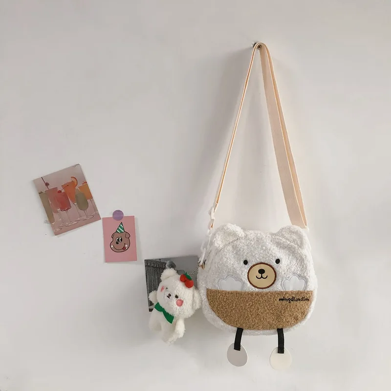 Fashion Girls Bag Japanese Korean Style Soft Lovely Mini Square Bags New Ins Children Lamb Cashmere Shoulder Messenger Bag