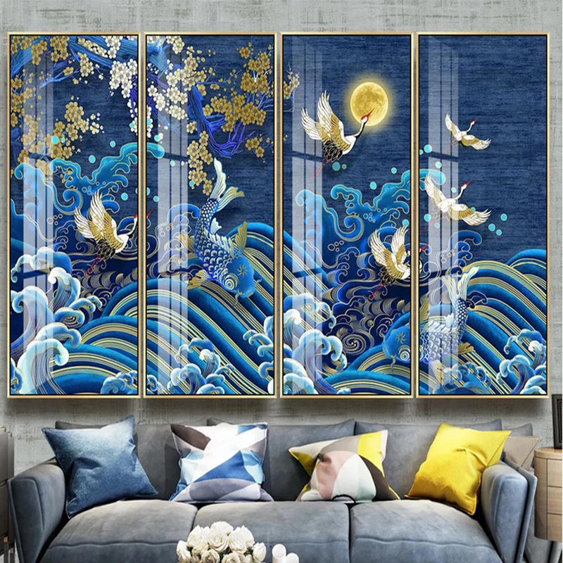 

Fabric Wall Paper Light Luxury Wall Mural Blue Style Living Room 3d Wallpaper
