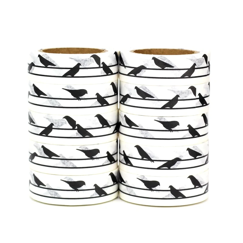 

NEW 10pcs/Lot Decorative Cute Black Birds on Line Washi Tapes Japanese Paper Scrapbooking Adhesive Masking Tape Stationery