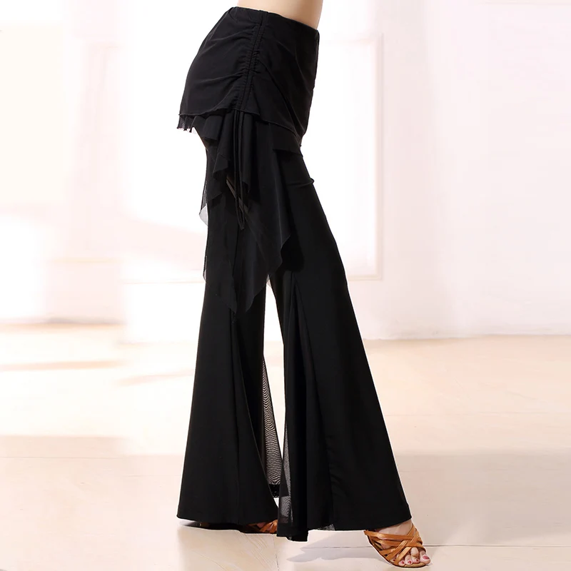 

Modern Gauze Black Sexy Latin dance costume practice clothes Long trousers for female/women,Ballroom performance wears KE0110