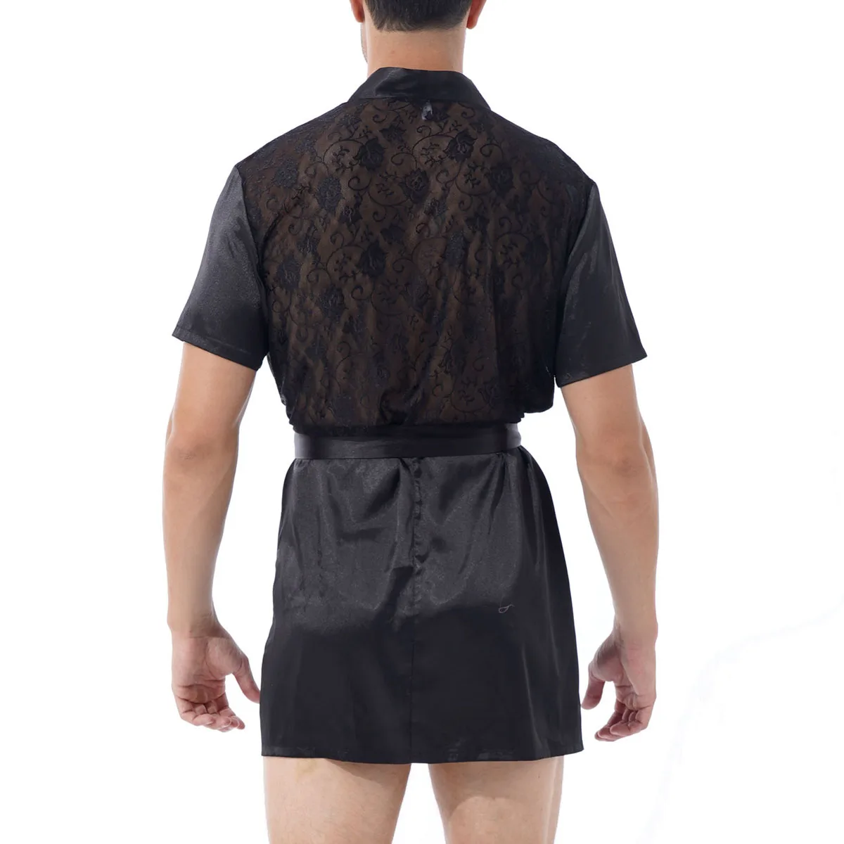 Халат-кимоно мужской черный атласный шелковый халат легкая одежда для отдыха