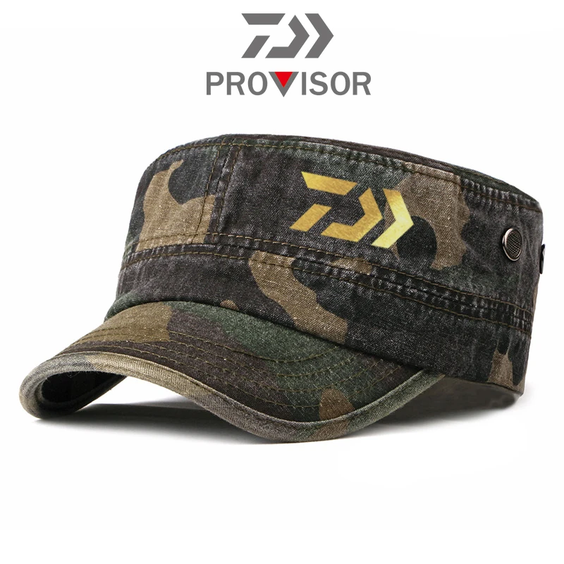 

2021 Daiwa Men Fishing Flat Hat Summer New Outdoor canvas Adjustable Cap Sun Protection Hat Camouflage Military Hat Fishing Cap
