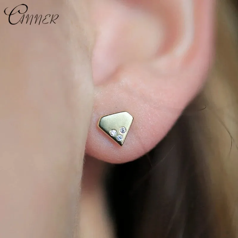 Женские серьги-гвоздики из серебра 925 пробы с золотым крошечным цирконием |