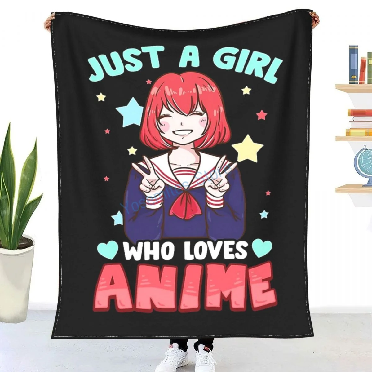 

Just A Girl Who Loves Anime Cute Japanese Kawaii Throw Blanket Winter flannel bedspreads, bed sheets, blankets on cars and sofas