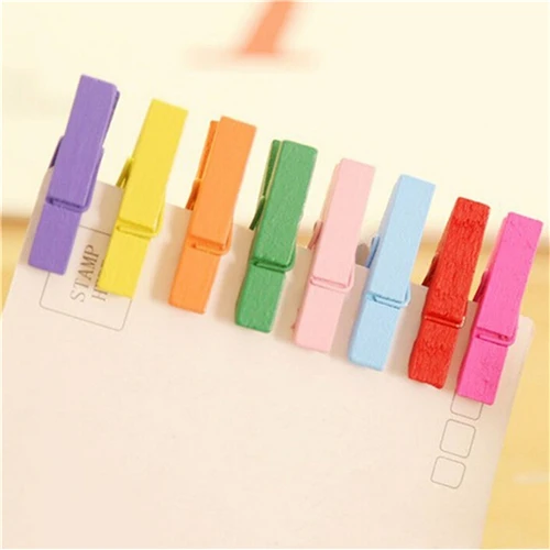 

50 Pcs/lot Mini Wooden Craft Pegs Clothes Paper Photo Hanging Spring Clips Clothespins For Message Cards 30mm Random Color