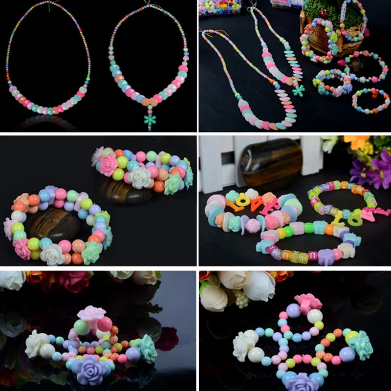 

1Box Children's Beaded Toys Set Loose Beads Crafts Creative Kids Beads Kit DIY Bracelets Necklaces Jewelry Children Toy Gift