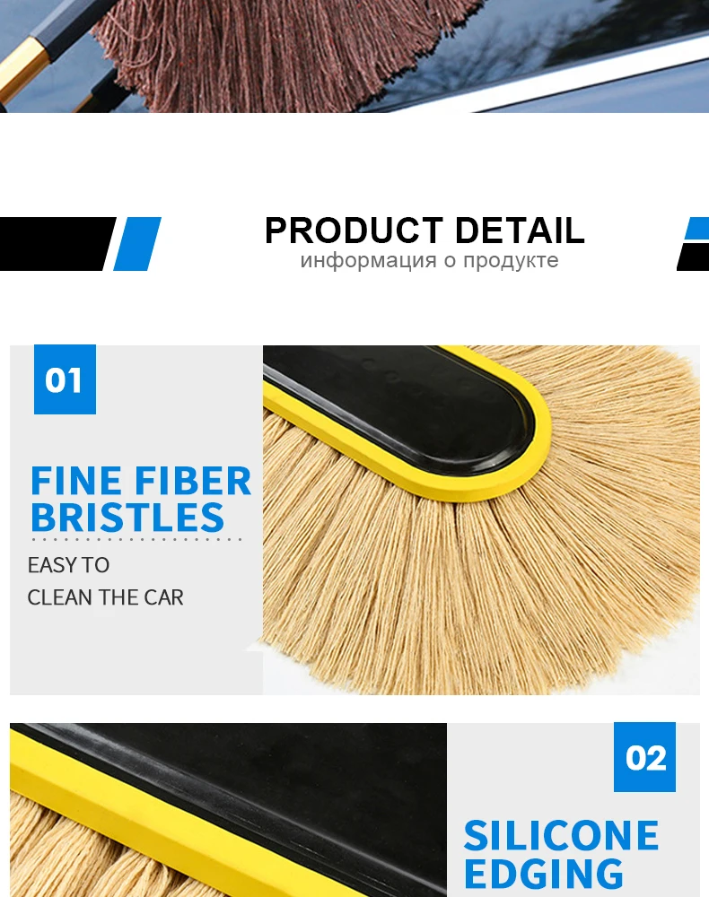 Car Wash Brush Dust Removal Brush Fibre Broom Rotating Mop Telescoping Long Handle Car Cleaning Tools Car Accessories Xammep