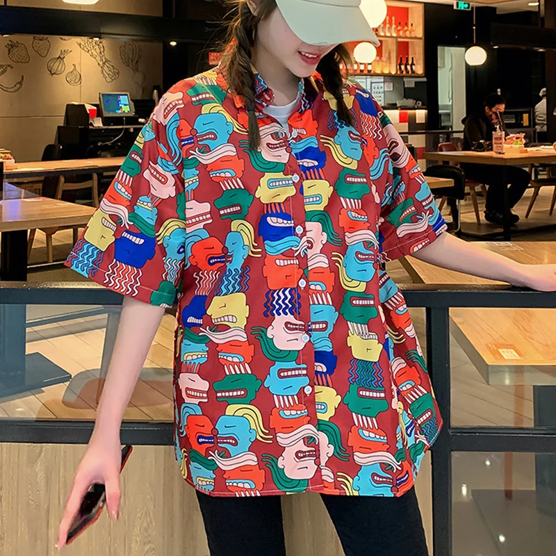 

Harajuku Shirt blusas Female ulzzang short sleeve women blouse 2021 summer oversized gothic printing blouses Korean womens tops