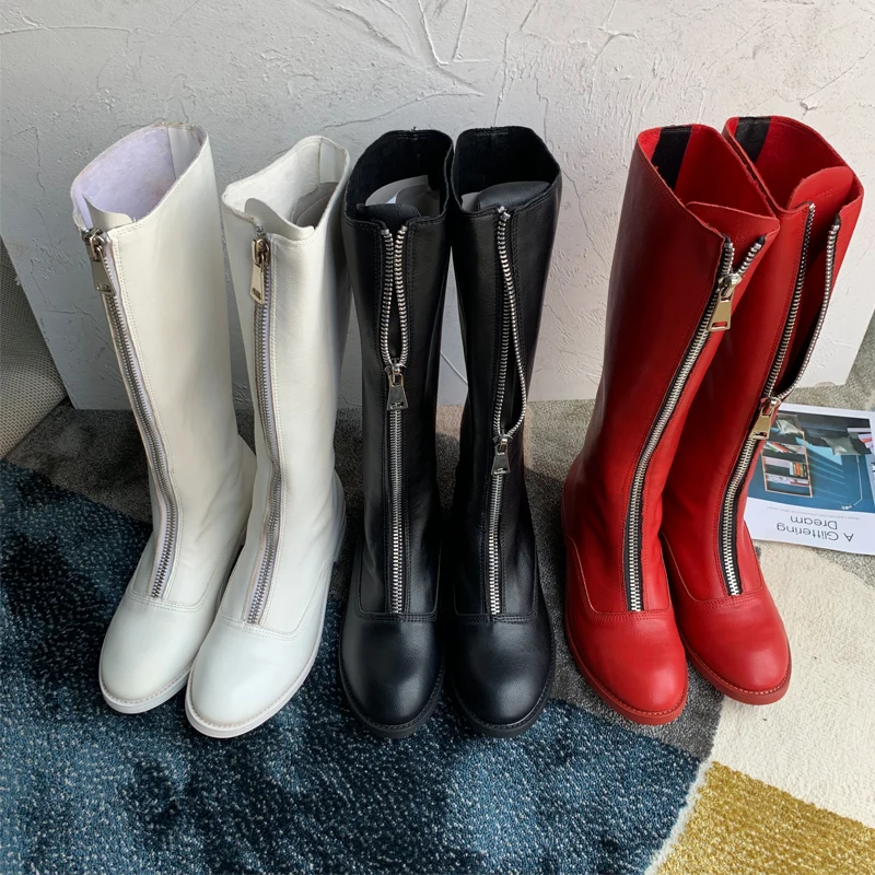 Botas Mujer/кожаные ботинки на молнии женские ботинки на низком каблуке Женская обувь на платформе женские ботинки до середины икры г. Zapatos De Mujer