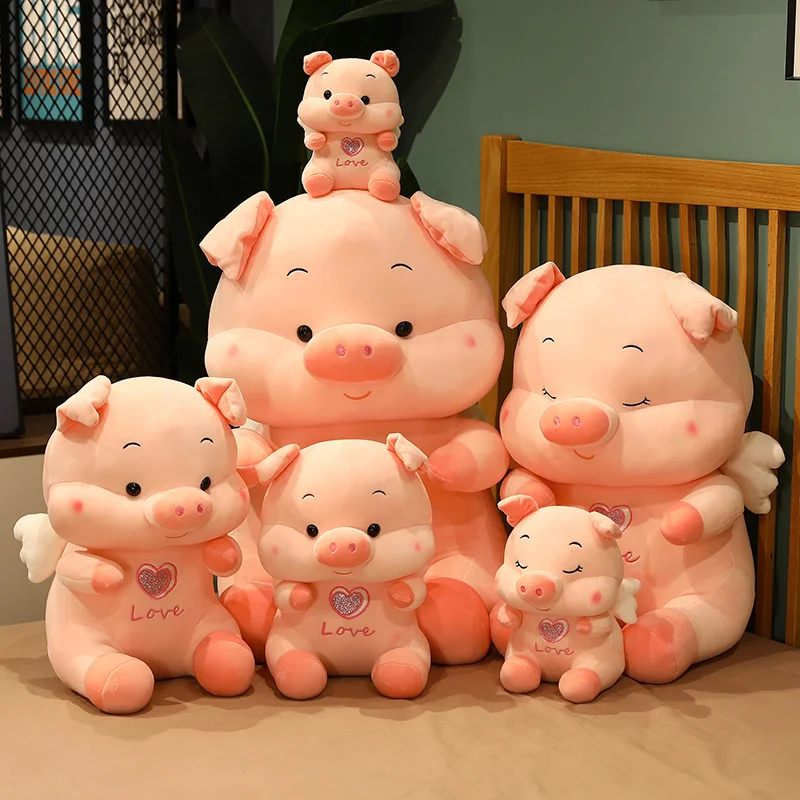 20-65cm Cute Fat Angel Pig Plush Toys Stuffed Animal Dolls Baby Piggy Kids Appease Pillow for Girls Birthday Chrismas Gifts