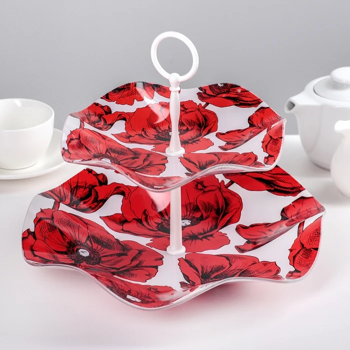 Этажерка 2 х ярусная 30х21 см &quotМаковый рай&quot подарочная упаковка|Блюдца и