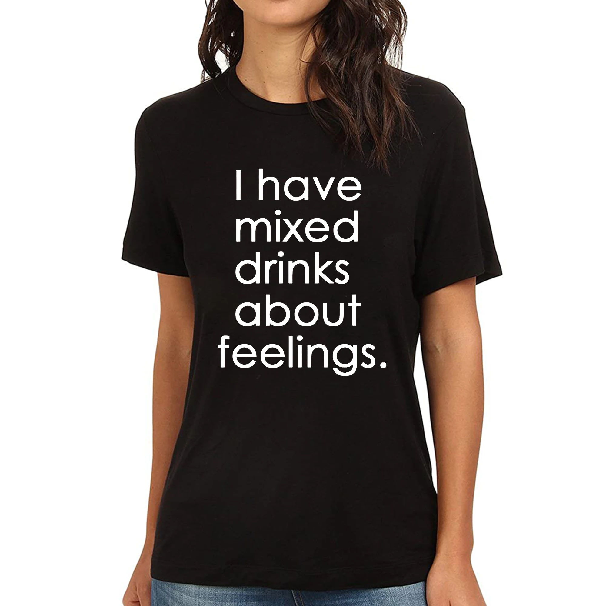

Lyprerazy Women's I Have Mixed Drinks About Feelings Funny Printed T-Shirt