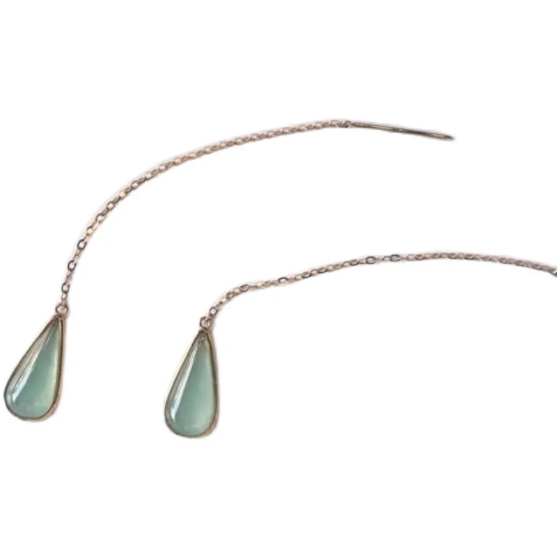 

Original Design Gao Bing Chalcedony Hanging Earrings Water-Drop Eardrops Women's Clear Water Earrings Inlaid with S925 Sterling