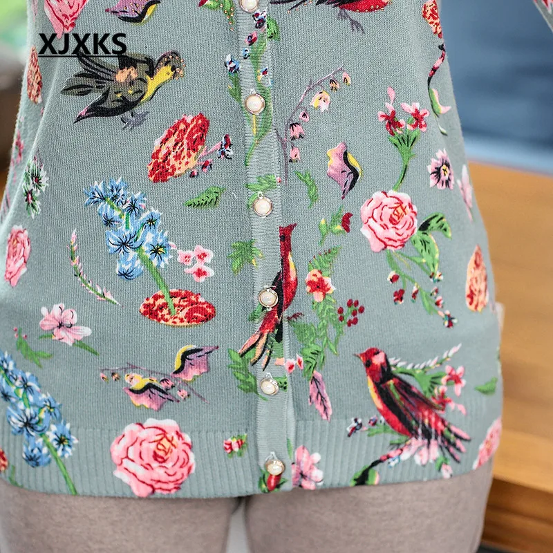 XJXKS модный свитер с принтом женский кардиган 2019 Осень Зима Новый Свободный Плюс