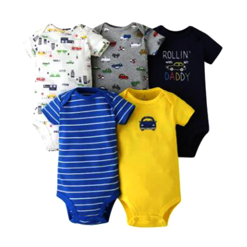 

0-2Age boy girl clothes summer five-piece combination cartoon print triangle Romper suit pure cotton babe quality child clothing
