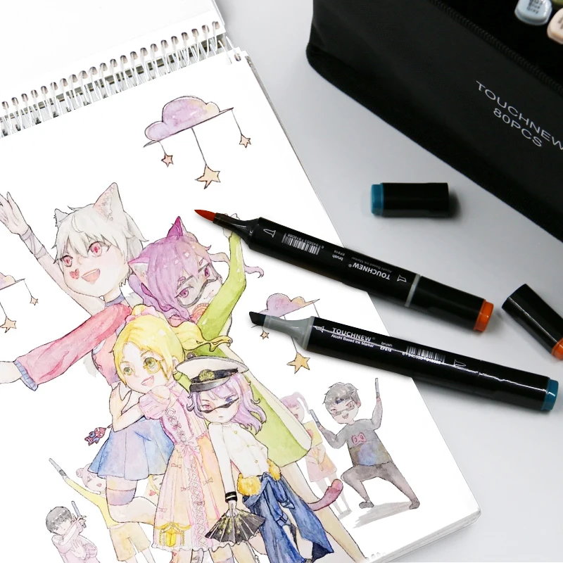

TOUCHNEW 30/40/60/80 Colors Alcohol Ink Markers Dual Brush Pen Tips Professional Drawing Marker Set Art Design