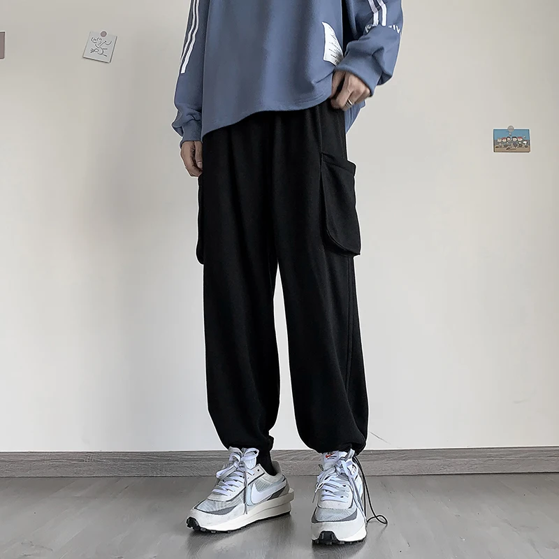 

Men's Solid Color Casual Pants Korean Fashion Loose Harajuku Streetwear Big Pocket Jogging Sweatpants Men's Ankle-length Pants