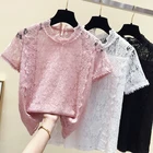 Blusas Mujer De Moda 2021 розовая открытая кружевная блузка для женщин топы летние шорты с длинным рукавом Женские блузки женские топы