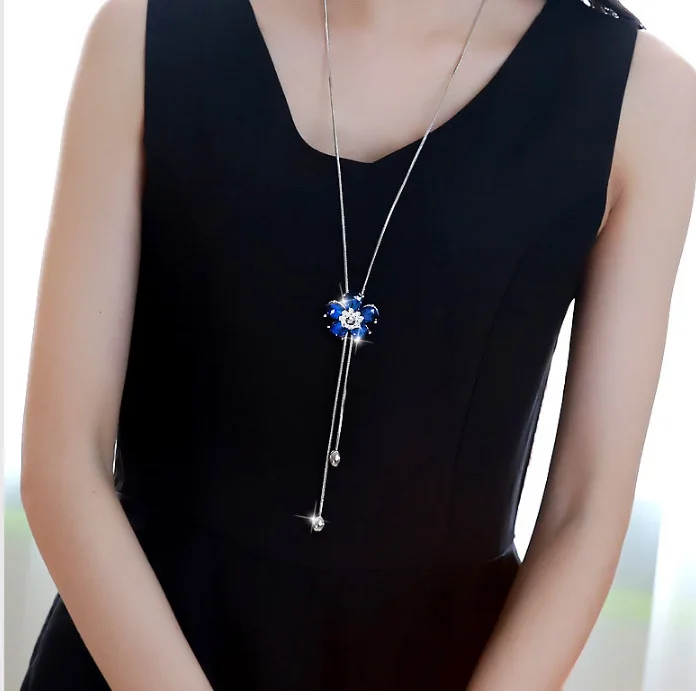 LWMMD элегантная синяя подвеска в форме кристального цветка Винтаж горный хрусталь