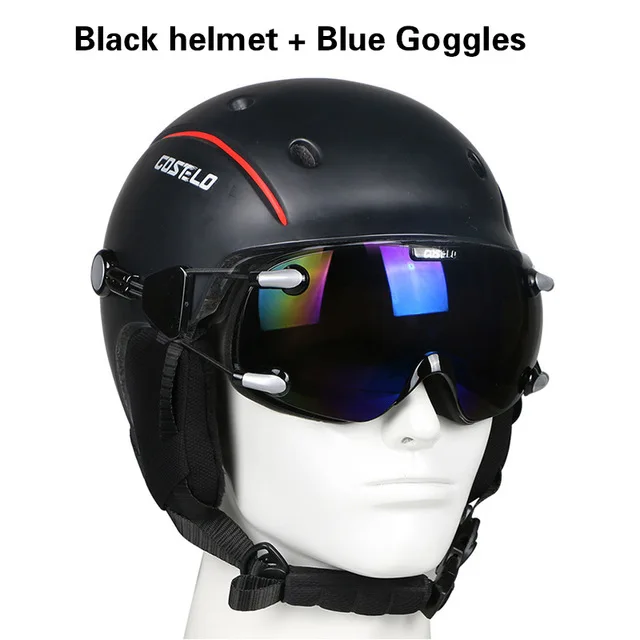 BL WITH BLUE LEN Новейший Costelo Airwolf скейтборд лыжный сноуборд шлем лыжные очки интегрально-формованные сверхлегкие дышащие лыжный шлем - Цвет: BL WITH BLUE LEN