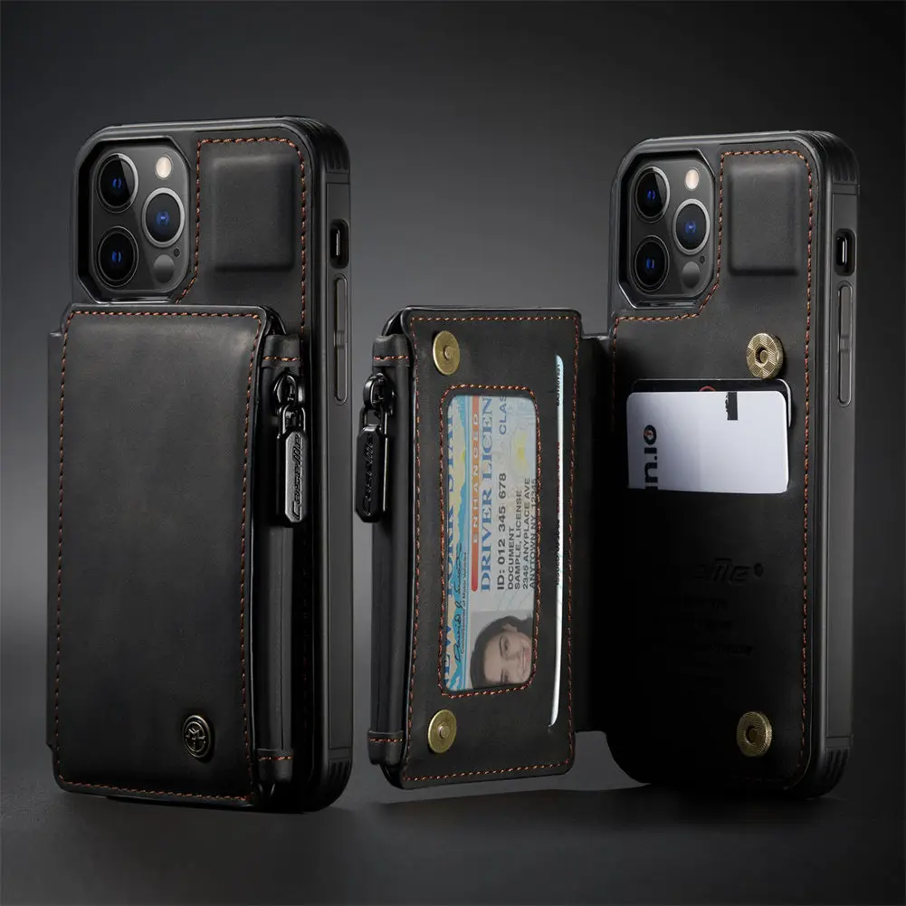 

Leather Wallet Case for iPhone 12 Mini 12 11 Pro XS Max SE 2020 7 8 Plus Zipper Purse Wallet Cover With Card Slot Phone Cases