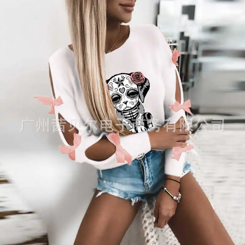 

ICCLEK 2021 New Fashion Bowknot Hollow Knit Top