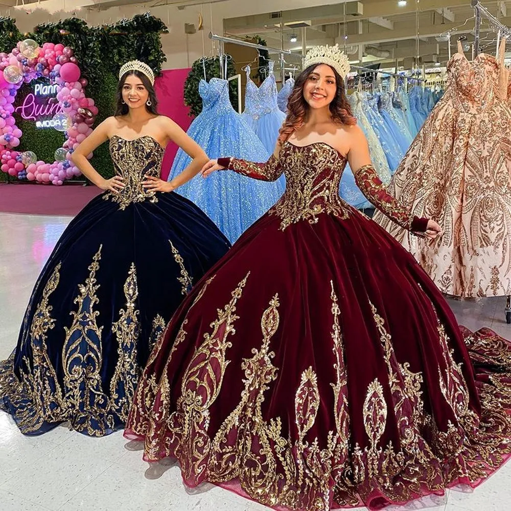 Burgendy 2021 бальное платье Quinceanera платья Свадебные милое с длинным рукавом сердечком