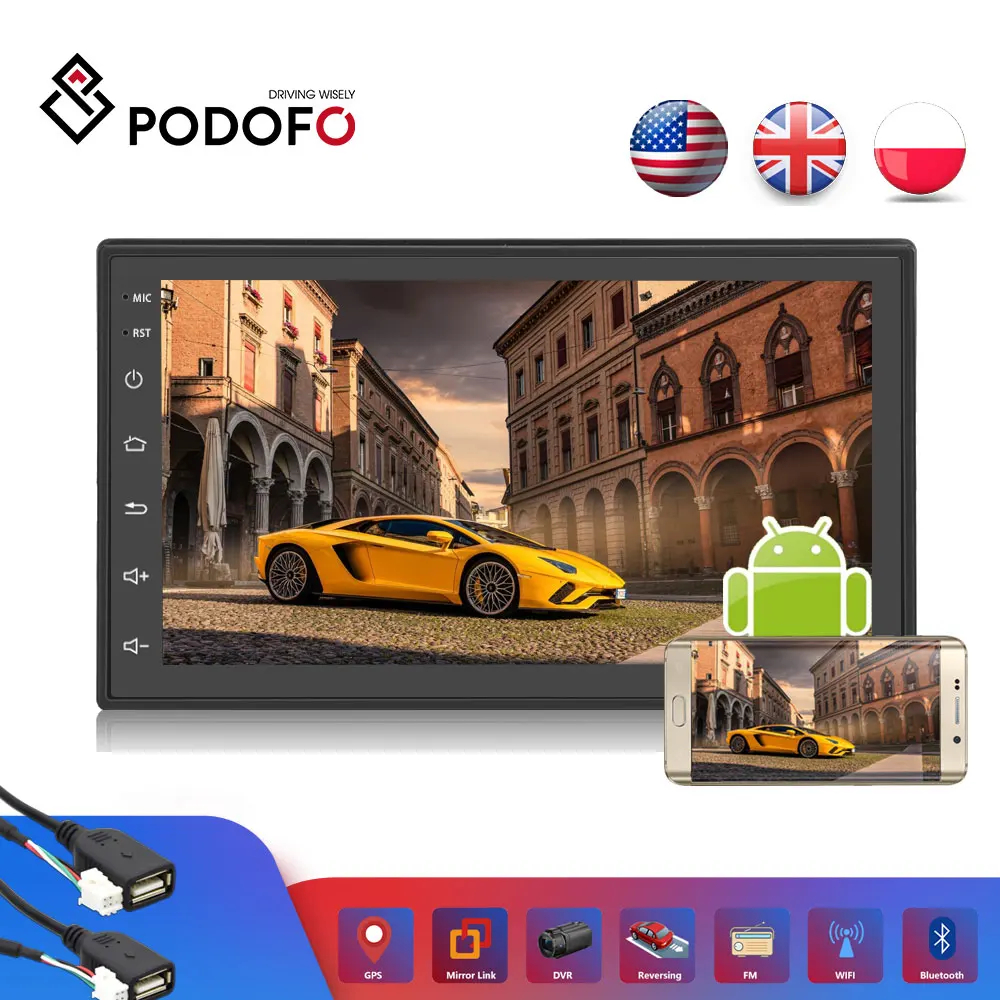 Автомобильный мультимедийный плеер Podofo 2 Din 7 ''сенсорный экран GPS Wi-Fi Bluetooth FM