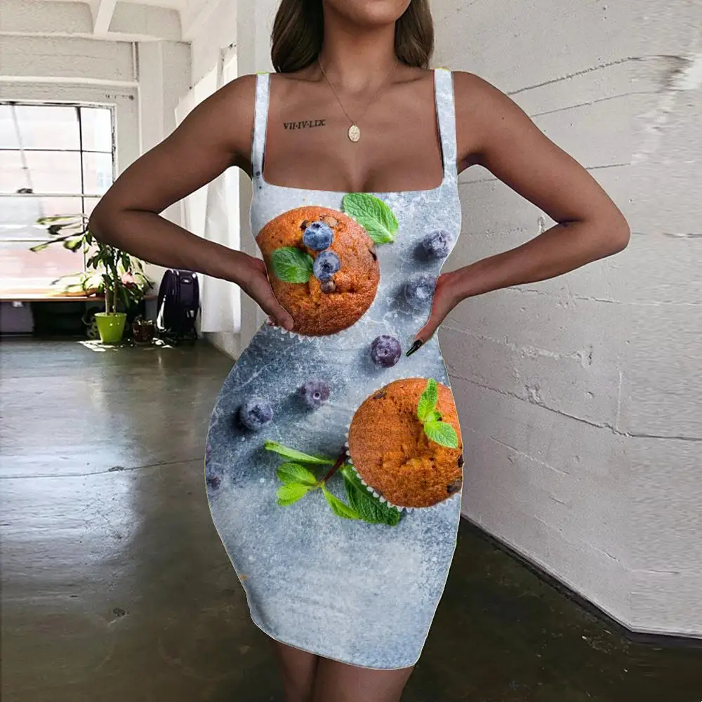 

Женское платье с лямкой на шее KYKU, летнее облегающее платье без рукавов с черникой, 2019