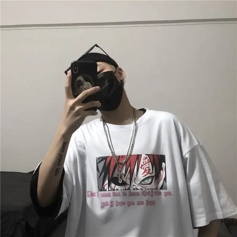 Футболка Harajuku аниме Саске Акацуки для мужчин летняя модная мультяшная футболка