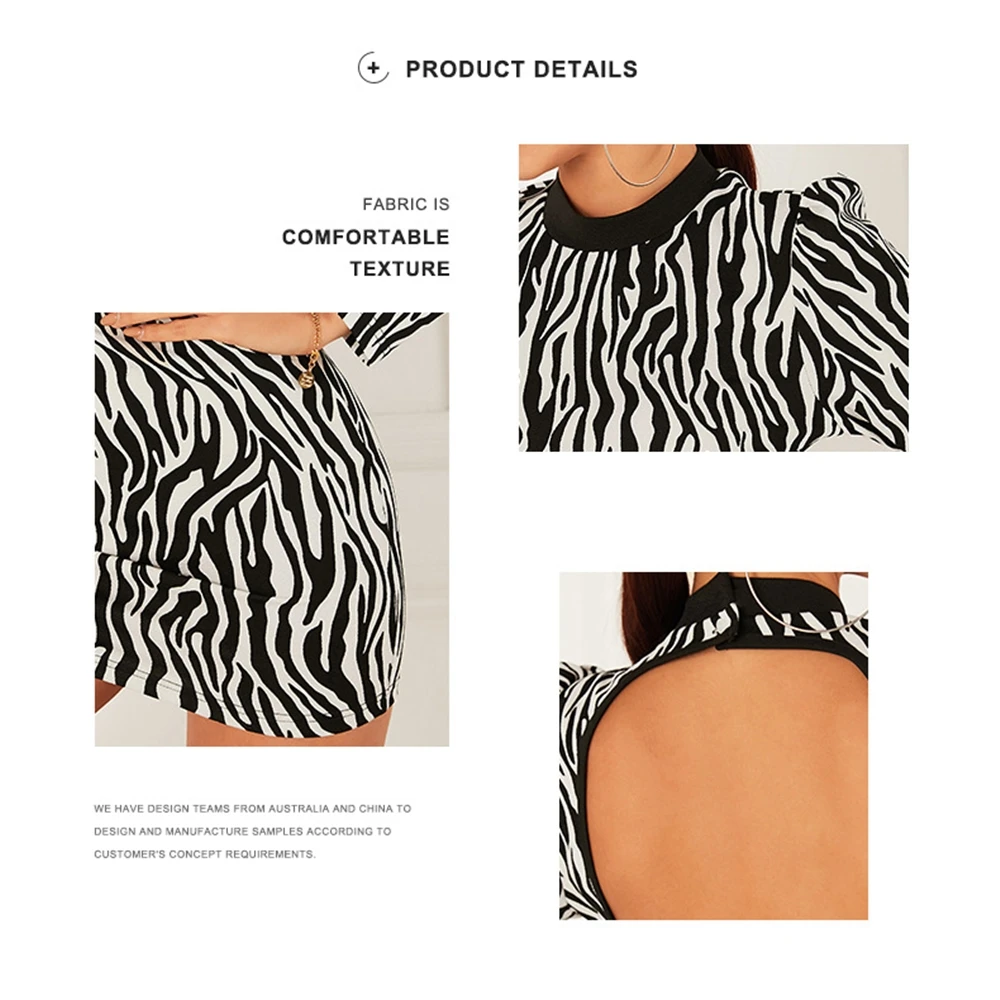

Hollow Out Backless Dress For Women Clothing 2021 Long Sleeve Zebra Striped Print Mini Sexy Dresses Club Outfits Night Out Y2k