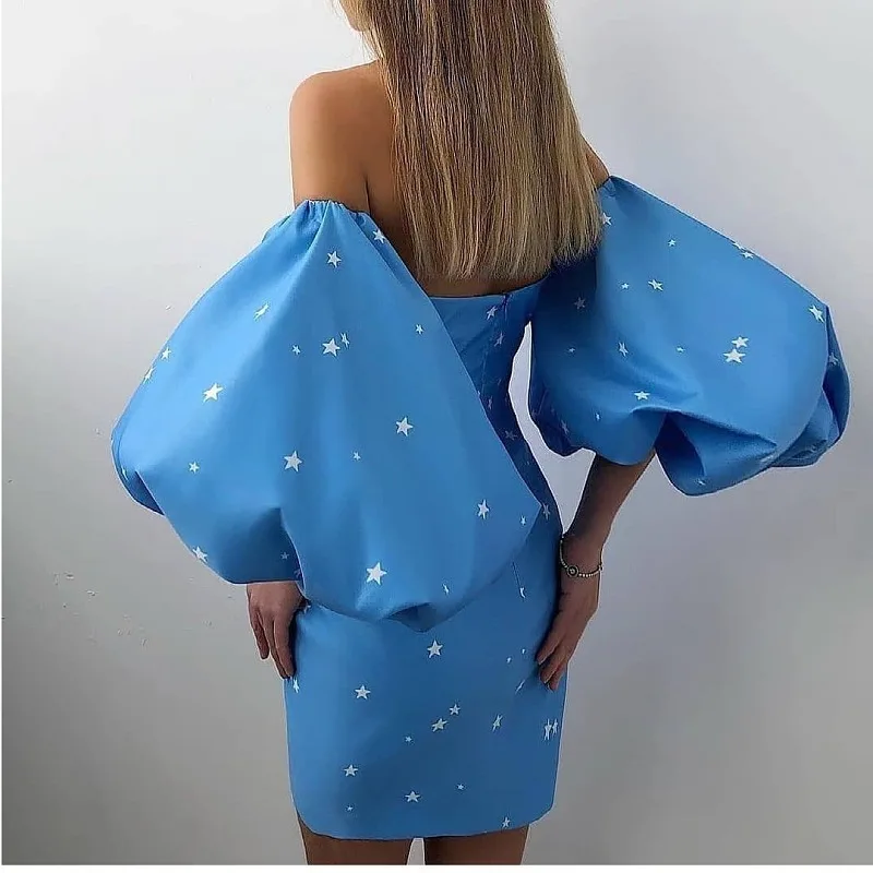 

Street Style with Sexy Bubble Sleeves and High Waist Party Dresses Prom Dresses 2021 Polka Dot High Quality Short Sleeve Dress