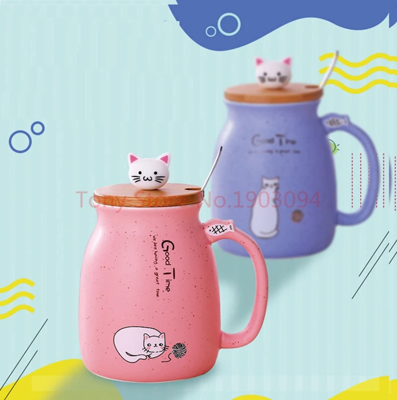 Новая термостойкая чашка с котом Сезам цветная мультяшная крышкой керамическая